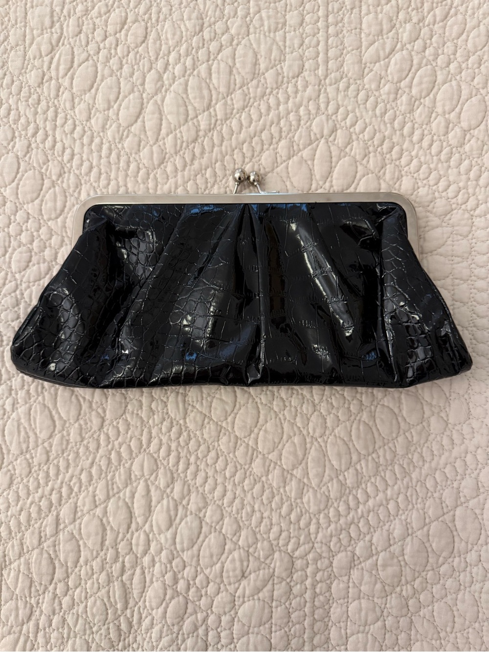 Black Patent faux Croc-Embossed Frame Clutch/ evening bag